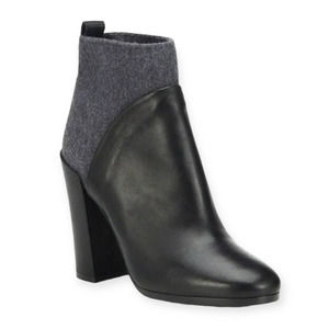Vince Black Leather and Gray Fabric Ankle Booties